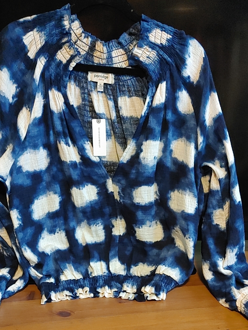 Porridge Women's Blue Tie-Dye Peasant Blouse